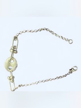 Silver Link Chain Bracelet with Diamond Cut Textured Disc Bracelet Appx: 7.15”